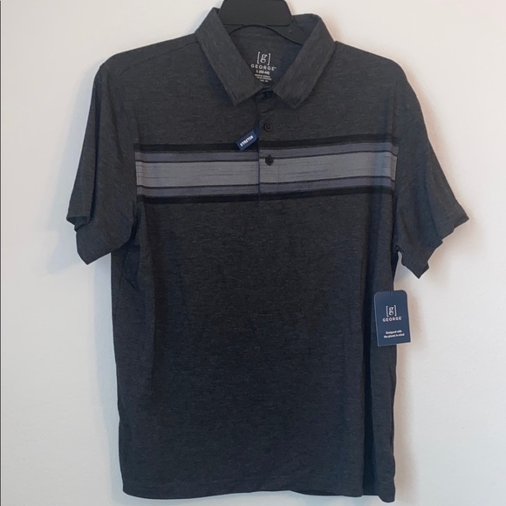 George Men's Charcoal Polo with Striped Detail